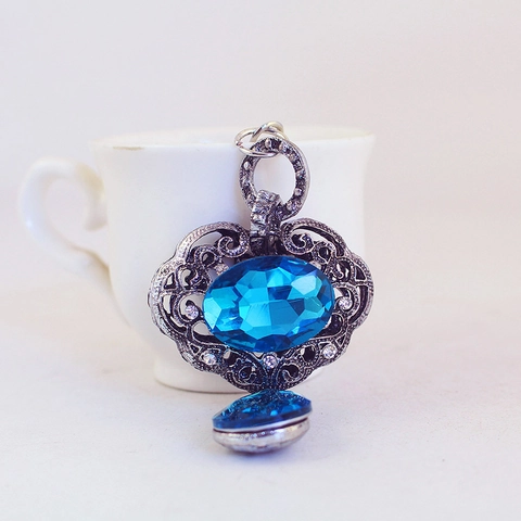 Portachiavi Lucchetto della Longevità Vintage Strass Blu Lega di Zinco Intaglio Cavo Ciondolo per Borsa Gioielli Etnici Regalo Donna