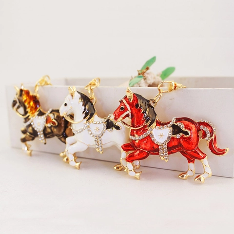 Portachiavi Cavallo con Strass Lussuoso Ciondolo Borsa Animale Smaltato per Donna Lega di Zinco Metallo Anello Chiavi Gioielli Moda Regalo