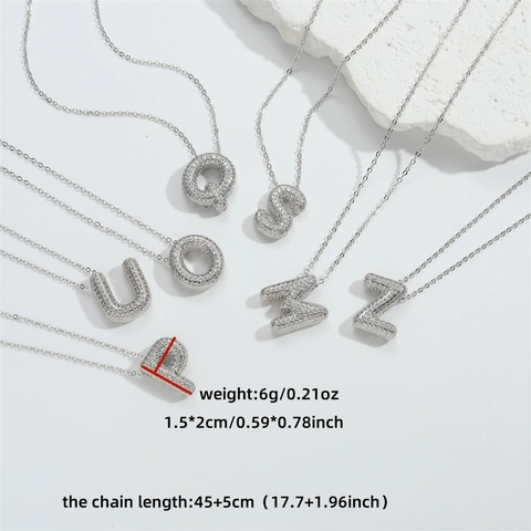 Balloon Bubble Letter Pendant Necklace For Women Copper Zirconia Pave Initial Clavicle Chain Gothic Personalized Jewelry Gift