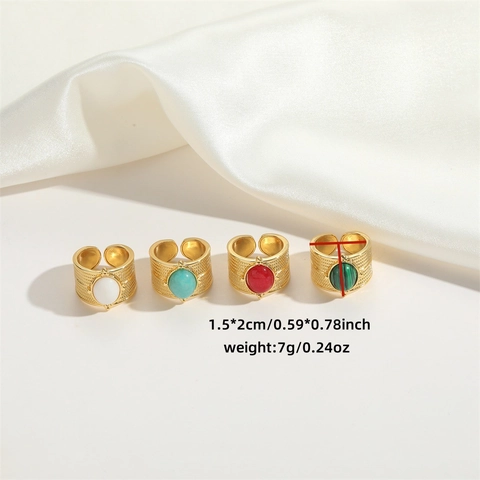 Vintage Kupfer Verstellbarer Ring Ovaler Stein Vergoldet Böhmisch Gewebte Textur Ethnischer Fingerschmuck Damen Party