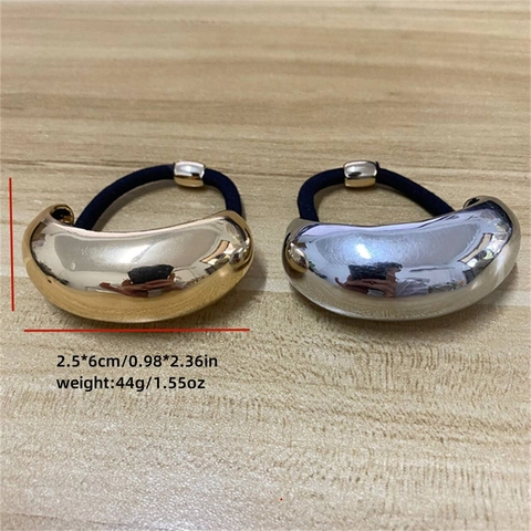 Retro Alloy C-Shape Metal Hair Scrunchies For Women High Elasticity Simple Electroplated Gold Silver Mirror Hair Ties Jewelry