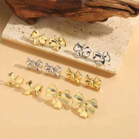 Pendientes de Botón de Lazo de Cobre de Moda para Mujer Chapados en Oro de 14K Minimalistas Pulidos Pendientes de Lazo Joyería Elegante Regalo