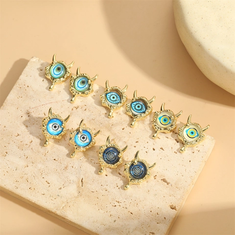 Vintage Evil Eye Copper Stud Earrings For Women Resin Devil Eye Geometric Gold Plated Fashion Mysterious Gothic Jewelry