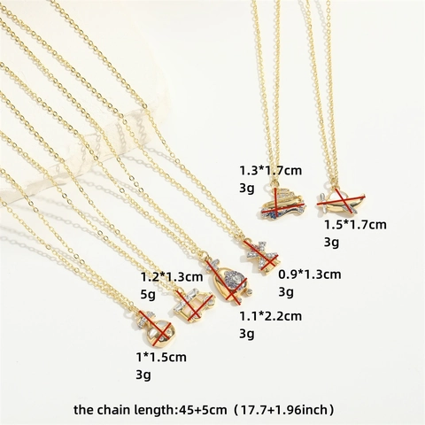 Vintage Copper Zirconia Pendant Necklace For Women Gold Plated Enamel Windmill Airplane Ship Clavicle Chain Jewelry Gift