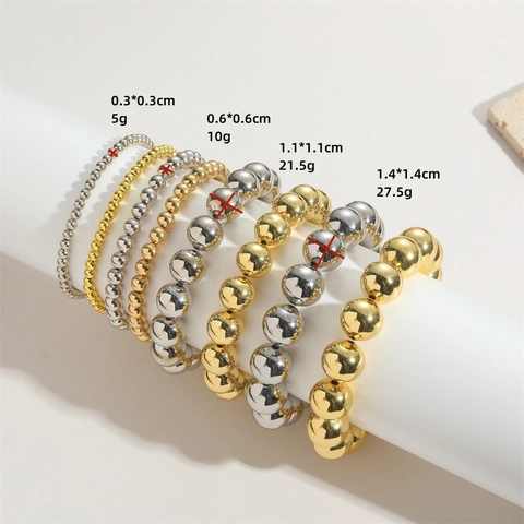 Minimalistische Koperen Ronde Gladde Kraal Armring Armband Voor Vrouwen Vintage Gepolijst Goud Zilver Metalen Kraal Mode Sieraden Cadeau