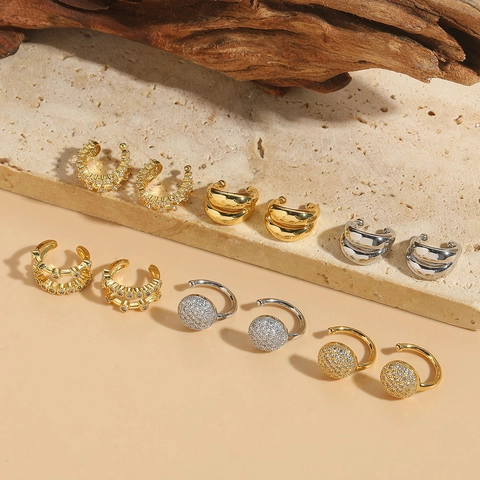 Minimalist Copper Zirconia Ear Cuffs For Women Gold Silver Plated Non-pierced Geometric Wrap Earrings Light Luxury Retro Jewelry