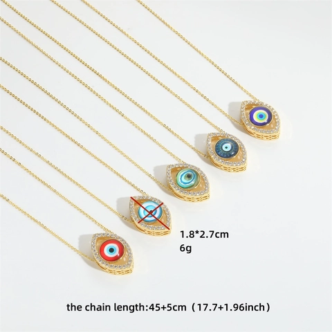 Vintage Exotic Fashion Evil Eye Pendant Necklace Copper Gold Plated Zirconia Resin Marquise Clavicle Chain Women Jewelry