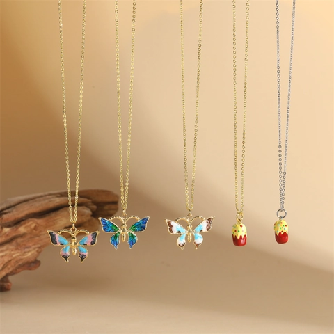 Vintage Enamel Butterfly Cupcake Pendant Necklace Copper Fashion Punk Choker Clavicle Chain Jewelry For Women Girls Gift