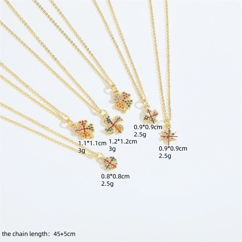 Sweet Copper Colorful Zirconia Windmill Pendant Necklace For Women Gold Plated Geometric Clover Star Clavicle Chain Jewelry