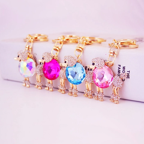 Portachiavi Cane Barboncino Cristallo Donna Lega Zinco Strass Cucciolo Pendente per Borsa Moda Animale Gioielli Regalo