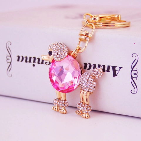 Portachiavi Cane Barboncino Cristallo Donna Lega Zinco Strass Cucciolo Pendente per Borsa Moda Animale Gioielli Regalo