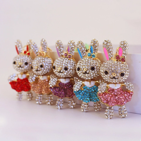 Simpatico Portachiavi a Forma di Coniglio con Strass Accessorio per Ciondolo Borsa a Forma di Coniglietto in Metallo per Donna Ragazze Portachiavi per Auto Animale Luccicante Regalo