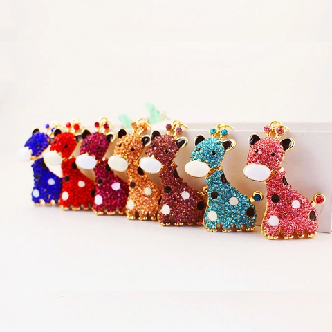 Schattige Strass Gevlekte Giraffe Sleutelhanger Zinklegering Dier Hanger Tas Accessoire Cadeau Voor Vrouwen Meisjes Metalen Sleutelhanger