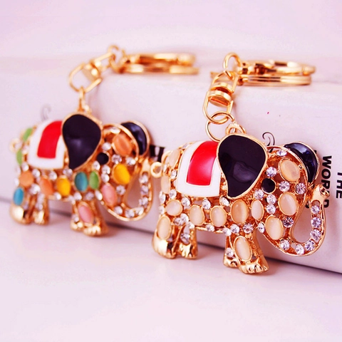 Zinc Alloy Elephant Shape Keychain For Women Bag Charm Rhinestone Cat Eye Stone Inlaid Animal Bag Pendant Keychain Gift Accessories