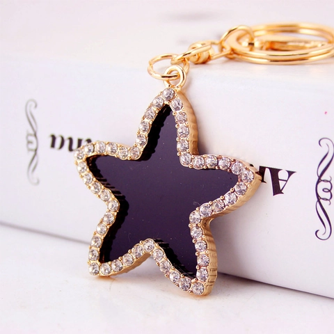 Fashion Star Keychain Rhinestone Inlaid Metal Star Pendant Bag Charm For Women Keys Black Gold Zinc Alloy Accessory Gift