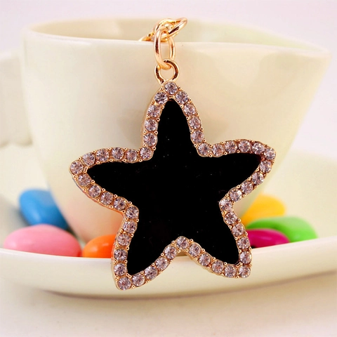 Fashion Star Keychain Rhinestone Inlaid Metal Star Pendant Bag Charm For Women Keys Black Gold Zinc Alloy Accessory Gift
