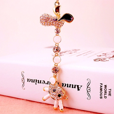 Süßer Giraffe Schaf Metall Schlüsselanhänger Zinklegierung Strass Emaille Anhänger Für Damen Taschenzubehör Geschenk