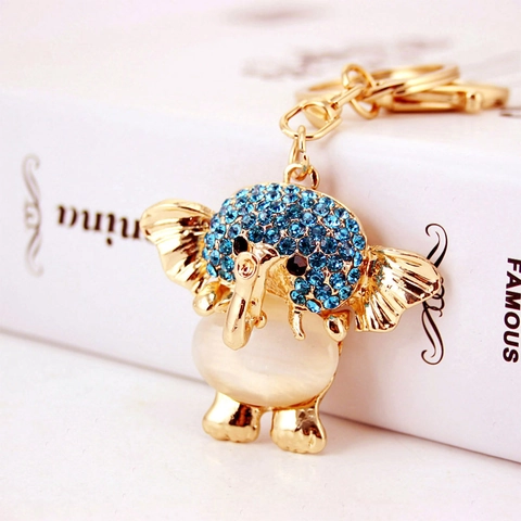 Portachiavi a Forma di Elefante in Lega di Zinco Con Strass Luccicanti Incrostati Pendente in Pietra Occhio di Gatto Artificiale Portachiavi per Borse da Donna o Gioiello per Auto Regalo