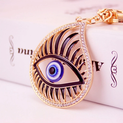 Vintage Böser Blick Schlüsselanhänger Für Damen Herren Luxus Strass Zinklegierung Tropfenanhänger Metall Schlüsselring Tasche Ornament