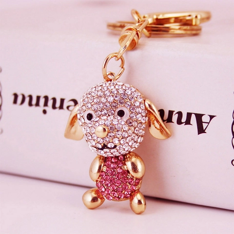 Carino Portachiavi a Forma di Cucciolo con Strass per Donna in Lega di Zinco Ciondolo per Borsa Animale Luccicante Regalo Accessori Moda