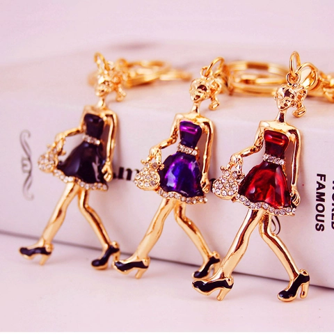Mode Handtasche Mädchen Schlüsselanhänger Zinklegierung Strass Emaille Dame Figur Anhänger Für Damen Taschen Zubehör Geschenk