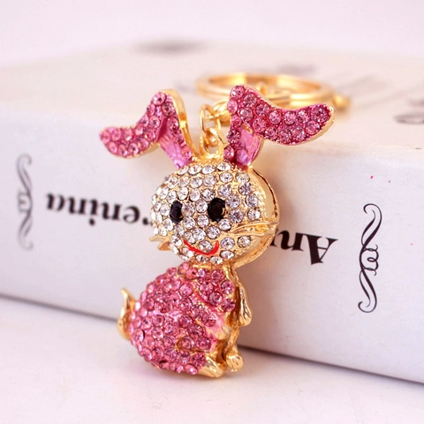 Süßer Hasen Schlüsselanhänger Mit Langen Ohren Zinklegierung Strass Tier Tasche Anhänger Für Damen Mädchen Geschenk Auto