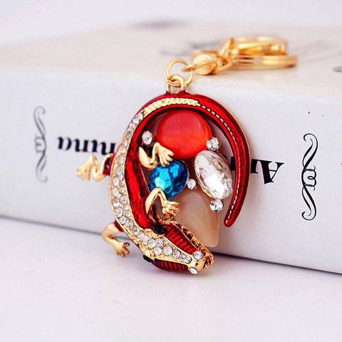 Kreativer Kristall Eidechse Schlüsselanhänger Gecko Anhänger Legierung Strass Emaille Tierform Auto Schlüsselring Schmuck Geschenk