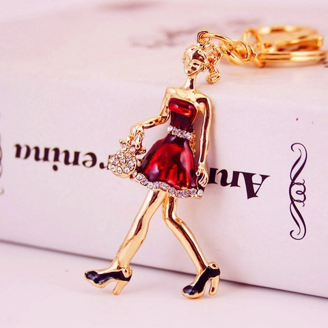 Mode Handtasche Mädchen Schlüsselanhänger Zinklegierung Strass Emaille Dame Figur Anhänger Für Damen Taschen Zubehör Geschenk
