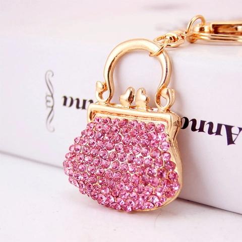 Mini Handbag Keychain Rhinestone Crystal Purse Pendant Keychain For Women Zinc Alloy Metal Bag Charm Car Key Ring Gift