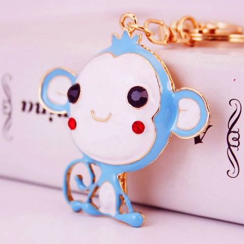 Cute Cartoon Monkey Keychain Enamel Zinc Alloy Rhinestone Animal Key Ring For Women Girls Bag Pendant Decoration Gift