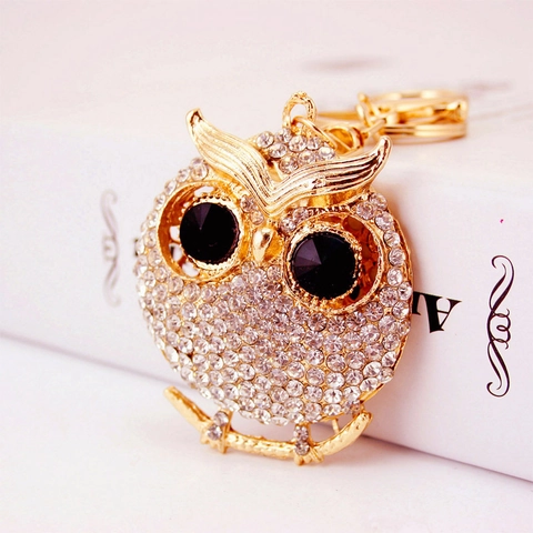 Simpatico Portachiavi in Metallo a Forma di Gufo Con Decorazioni in Strass per Donna Accessori Borsa Portachiavi Auto Regalo