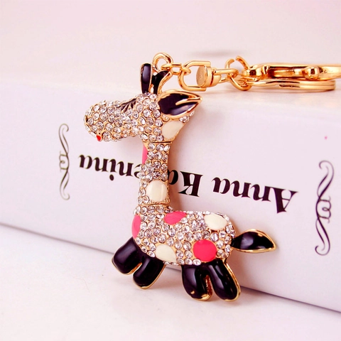 Sparkly Giraffe Rhinestone Keychain With Colorful Enamel Zinc Alloy Animal Bag Charm Hanging Ornament For Women Girls Gift