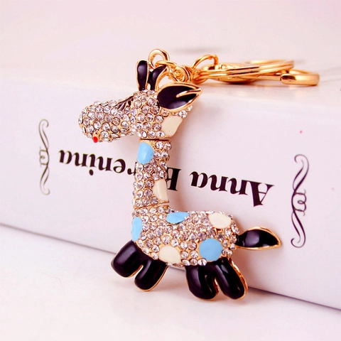 Schattige Strass Giraffe Sleutelhanger Emaille Dier Tas Hanger Zinklegering Glinsterende Kristal Sleutelring Voor Vrouwen Tas Accessoires