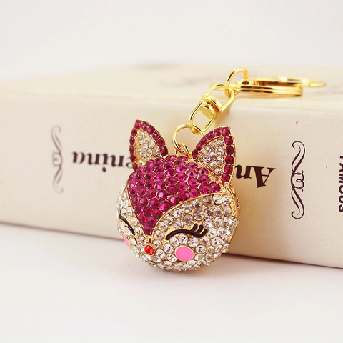 Rhinestone Fox Keychain Zinc Alloy Inlaid Artificial Pearl Animal Bag Charm Gold Electroplated Key Ring Pendant Accessories