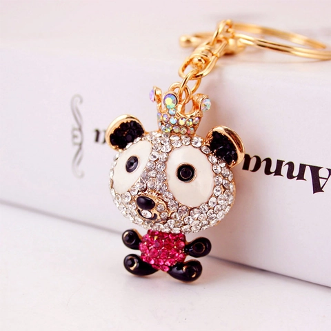 Cute Rhinestone Crown Panda Bear Keychain For Women Zinc Alloy Animal Bag Pendant Sparkling Accessories Sparkling Jewelry Gift