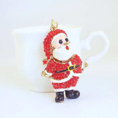 Portachiavi Babbo Natale Strass Lega di Zinco Regalo di Natale Ciondolo Borsa Oro Smalto Portachiavi Donna Accessori Festivi