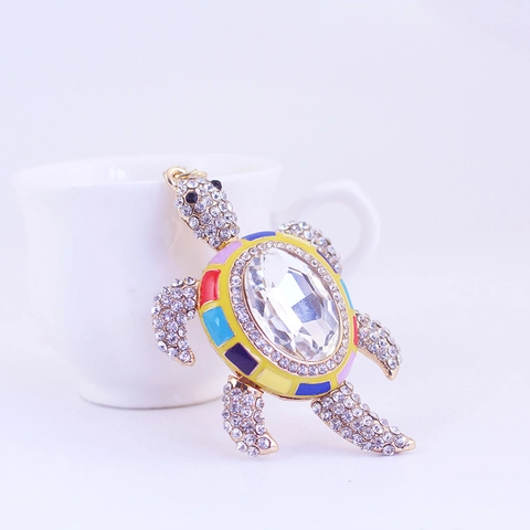 Emaille Zeeschildpad Sleutelhanger Voor Dames Zinklegering Strass Schildpad Tas Hanger Oceaan Dier Sieraden Cadeau