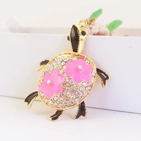 Portachiavi Tartaruga Portafortuna Donna Lega Zinco Strass Smalto Floreale Tartaruga Marina Anello Chiavi Auto Ciondolo Borsa