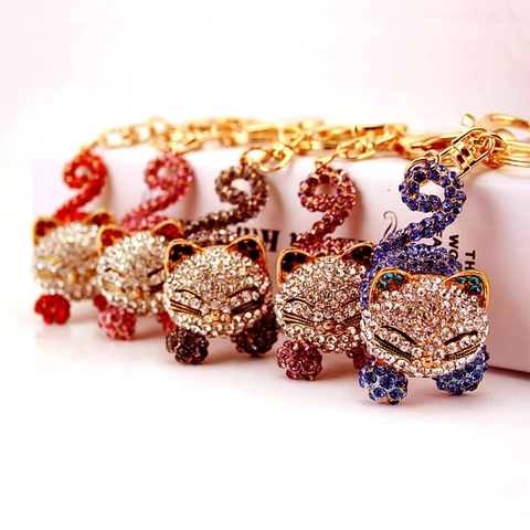 Simpatico Portachiavi a Forma di Gatto che Dorme con Strass Ciondolo per Borsa Animali Luccicanti Portachiavi in Metallo Regalo Donna