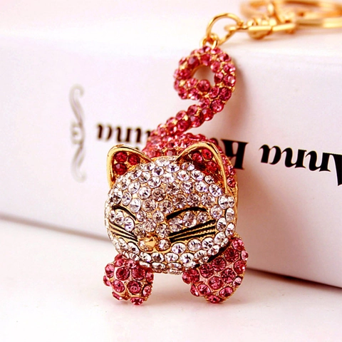 Simpatico Portachiavi a Forma di Gatto che Dorme con Strass Ciondolo per Borsa Animali Luccicanti Portachiavi in Metallo Regalo Donna