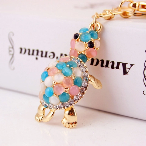 Cute Rhinestone Turtle Keychain For Women Gold Zinc Alloy Artificial Pearl Animal Bag Pendant Car Key Ring Jewelry Gift