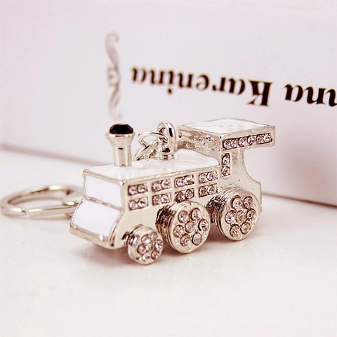 Vintage Zinklegierung Silber Dampflokomotive Schlüsselanhänger Mit Weißer Emaille Und Strasssteinen Für Herren Damen Auto Tasche Geschenk