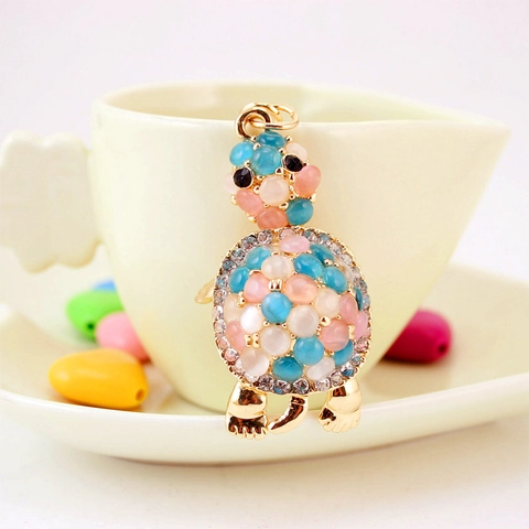 Cute Rhinestone Turtle Keychain For Women Gold Zinc Alloy Artificial Pearl Animal Bag Pendant Car Key Ring Jewelry Gift
