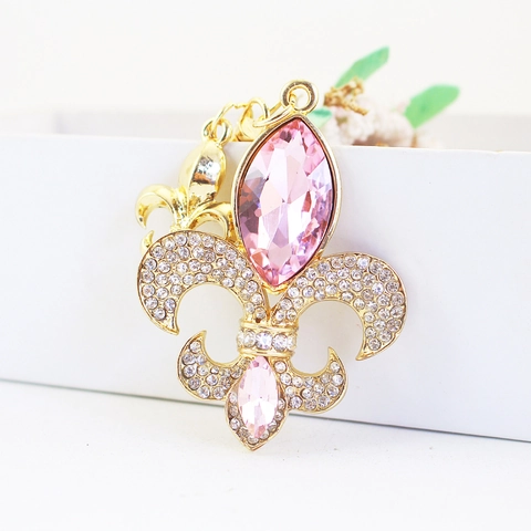 Fleur De Lis Strass Schlüsselanhänger Für Damen Gold Legierung Eingelegt Kristall Blume Tasche Charm Auto Schlüsselring Luxus Deko