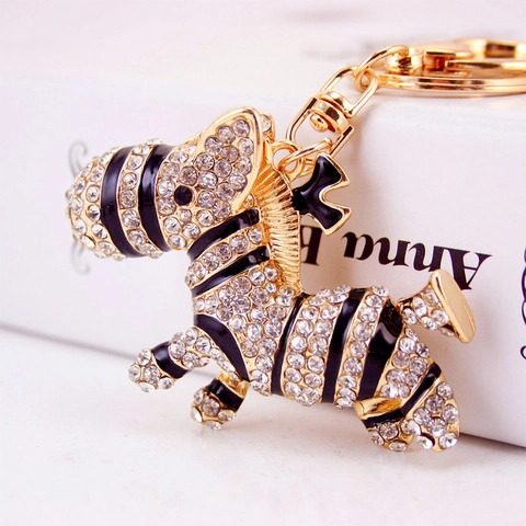 Simpatico Portachiavi a Forma di Zebra con Strass in Lega di Zinco Pendente a Forma di Animale per Auto Borsa Gioiello