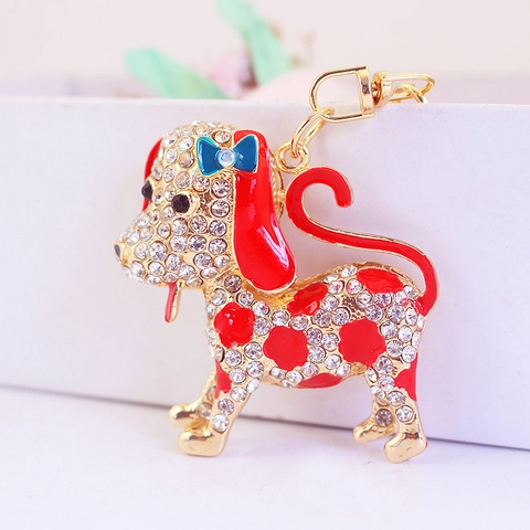 Simpatico Portachiavi a Forma di Cucciolo di Dalmata in Lega di Zinco Metallo Intarsiato con Strass Smalto Dorato Ciondolo per Borsa Gioielli Regalo Donna