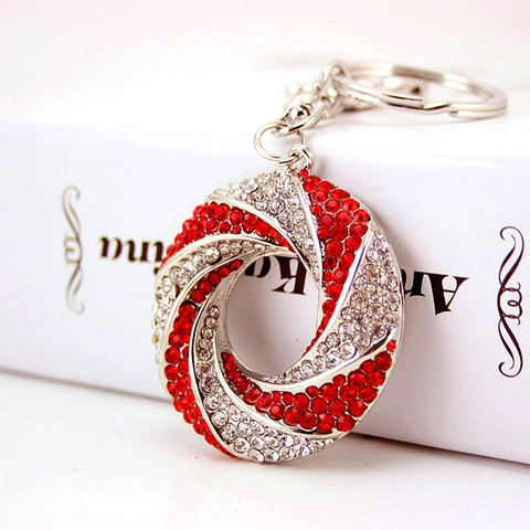 Mode Strass Twist Ronde Ring Sleutelhanger Zinklegering Metalen Sleutelhanger Auto Tas Hanger Cadeau Voor Vrouwen