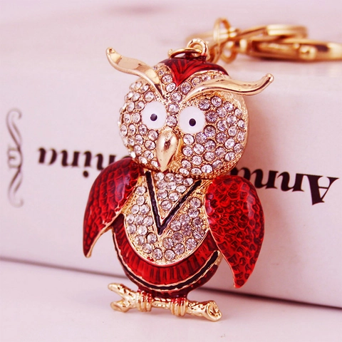 Süßer Eule Strass Schlüsselanhänger Metall Emaille Tier Anhänger Auto Schlüsselring Tasche Aufhänger Dekoration Für Damen Geschenk