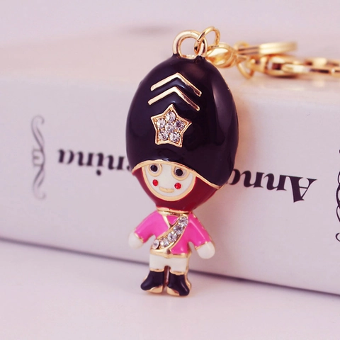 Cartoon British Royal Guard Soldier Keychain For Women Bag Pendant Accessory Zinc Alloy Rhinestone Inlaid Jewelry Keychain Gift