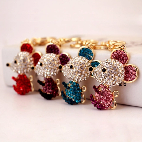 Süße Maus Schlüsselanhänger Mit Strass Legierung Tierkreis Tier Tasche Anhänger Geschenk Für Damen Schlüsselring Zubehör